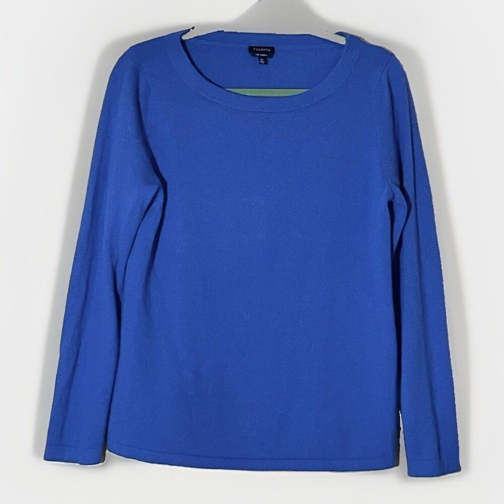 Talbots Cashmere Sweater XL Womans Blue Classic Luxury Minimalist Preppy Crew